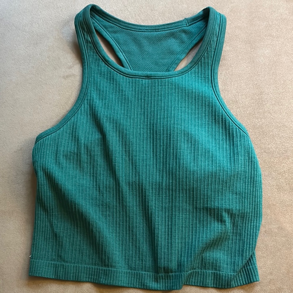 Lululemon Athletica Green Ribbed Crop Tank Top